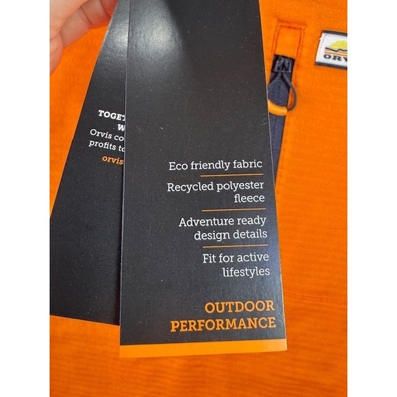 NEW Orvis Horseshoe Hills Fleece 1/4 Zip Long Sleeve Shirt Size SMALL Orange - Picture 4 of 12